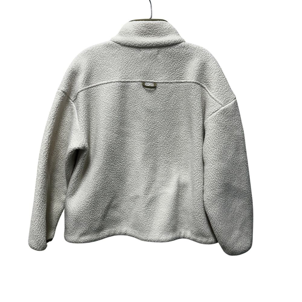 Madewell Cream Fleece 1/4 Zip Fleece Popover Jacket Barn Pockets Green Boxy Cozy - Picture 2 of 11